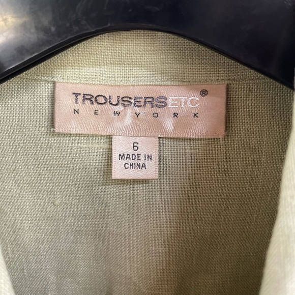 100% LINEN Trousers ETC New York women Sz 6 light green w/fringe shacket money - Picture 12 of 16
